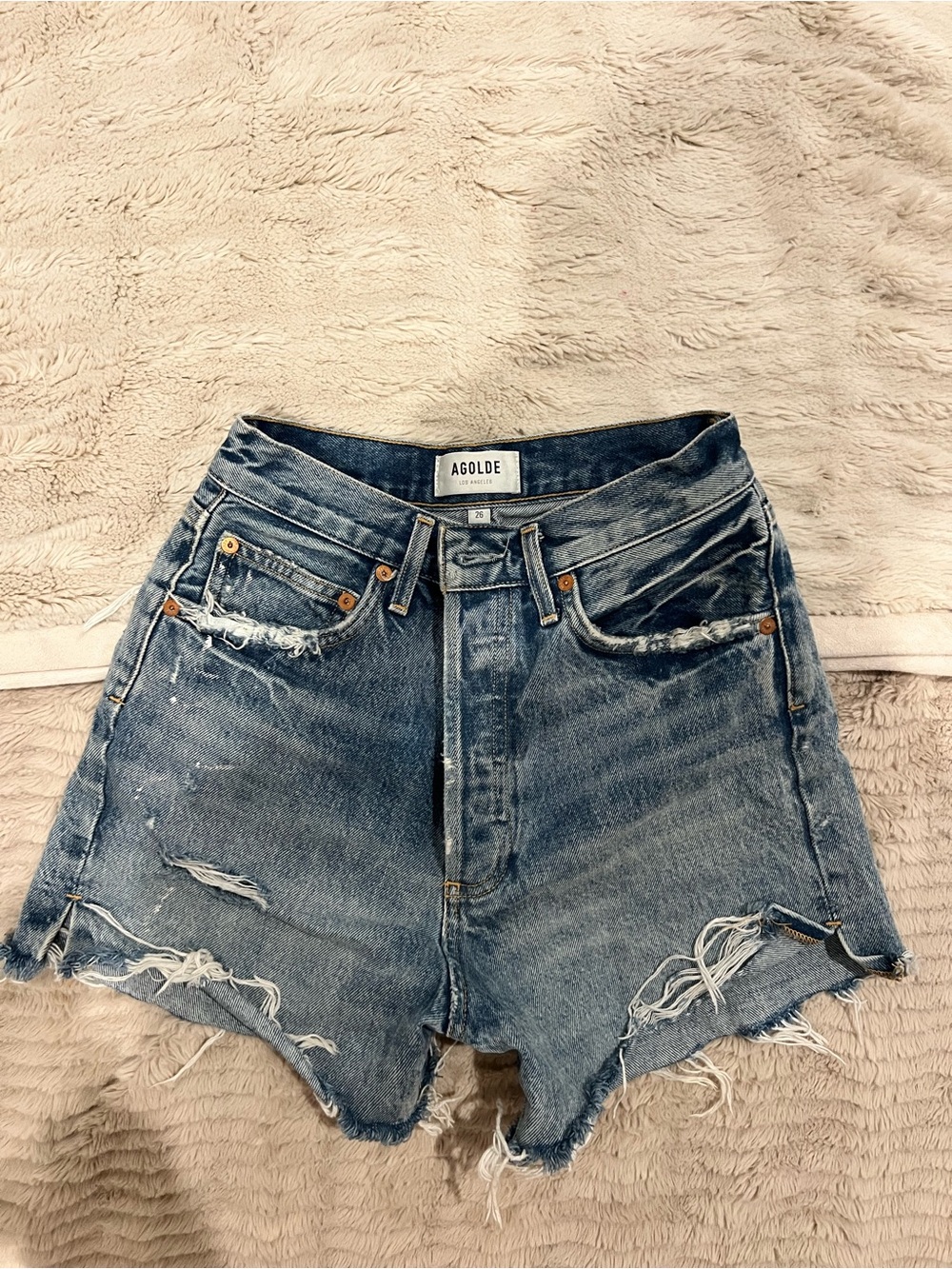 Agolde Light Wash Distressed High-Rise Jean Shorts